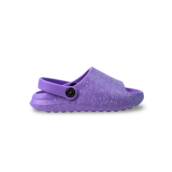 Girls Rubber Sandals – Purple with Unicorn Doodles