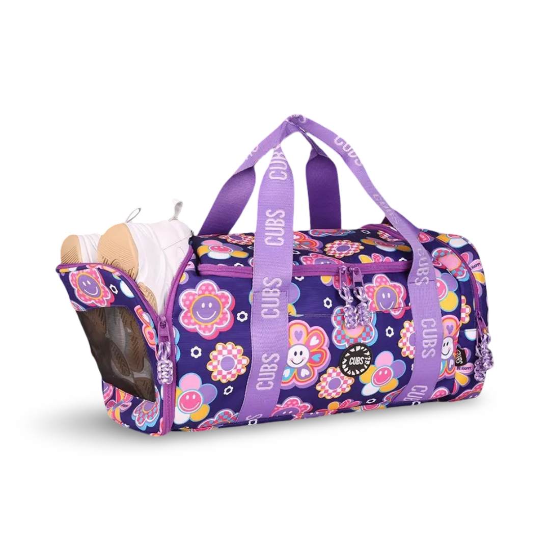 Cubs Deep Purple Roses Large Duffel Two Pockets