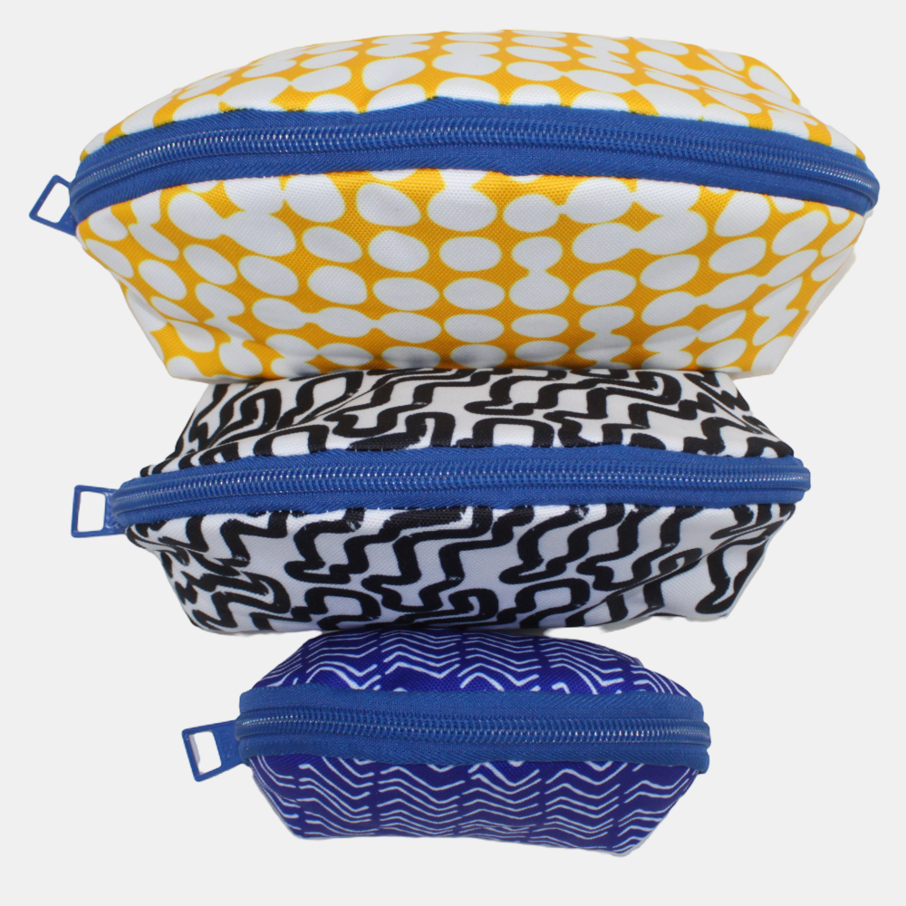 Blue Black and Yellow Make-Up Round Bags