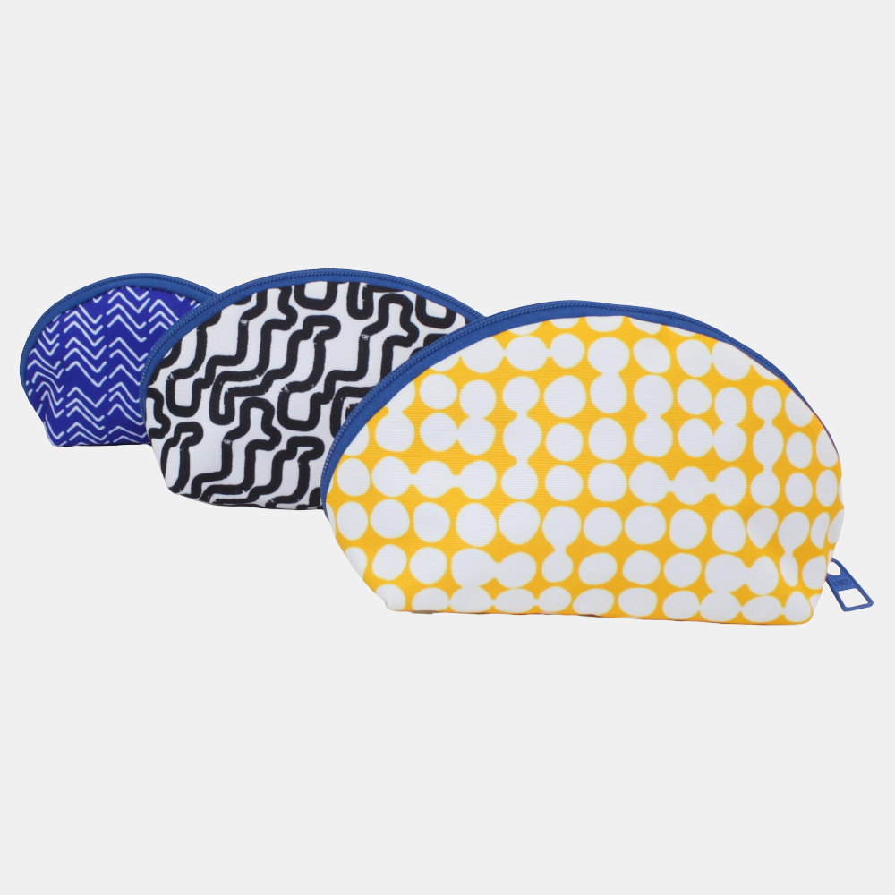 Blue Black and Yellow Make-Up Round Bags