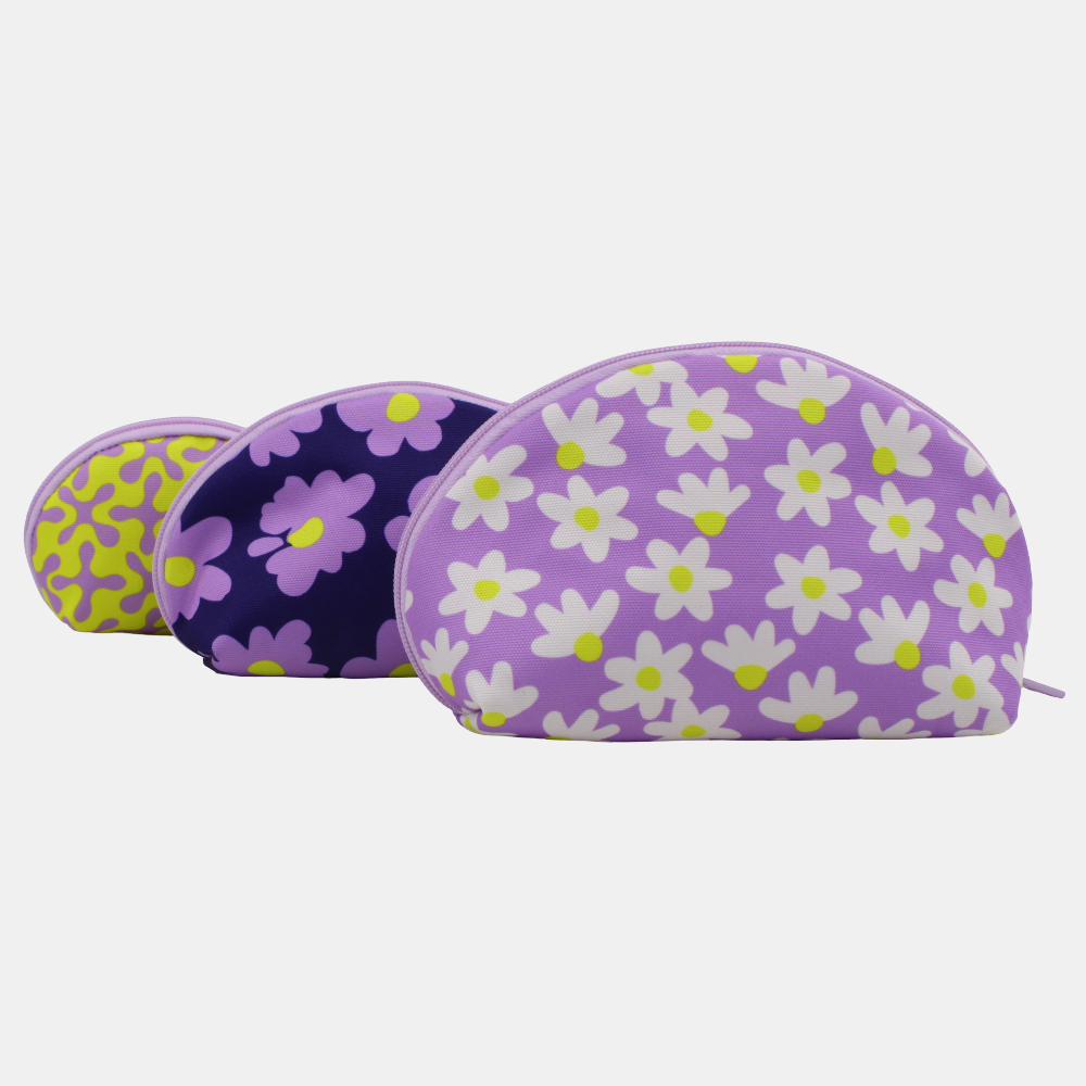 Lilac & Yellow Make-Up Round Bags
