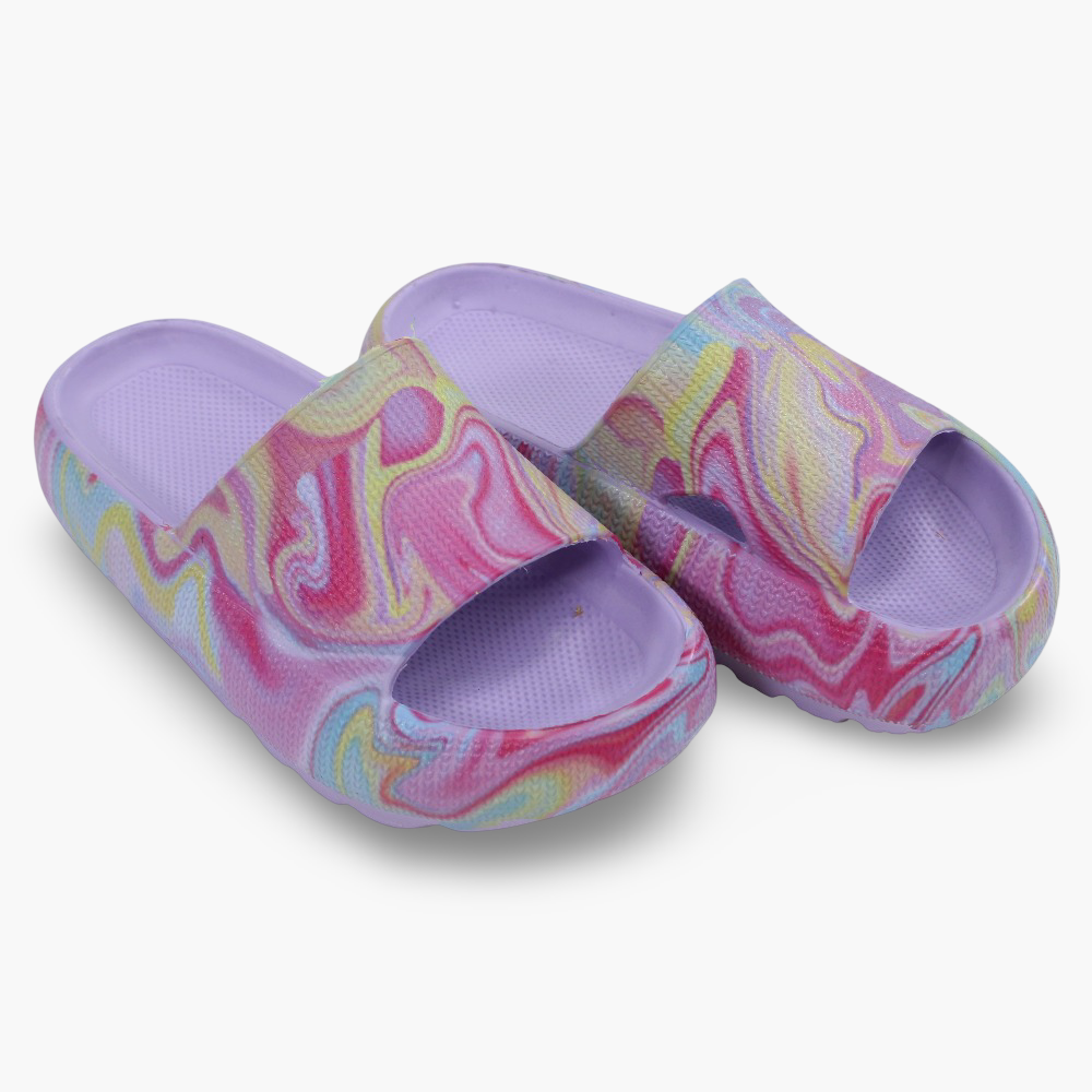 Girls Rubber Slippers – Lilac with a Fun Pattern