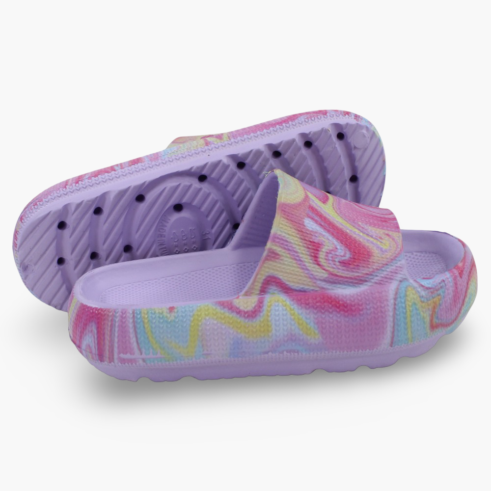 Girls Rubber Slippers – Lilac with a Fun Pattern