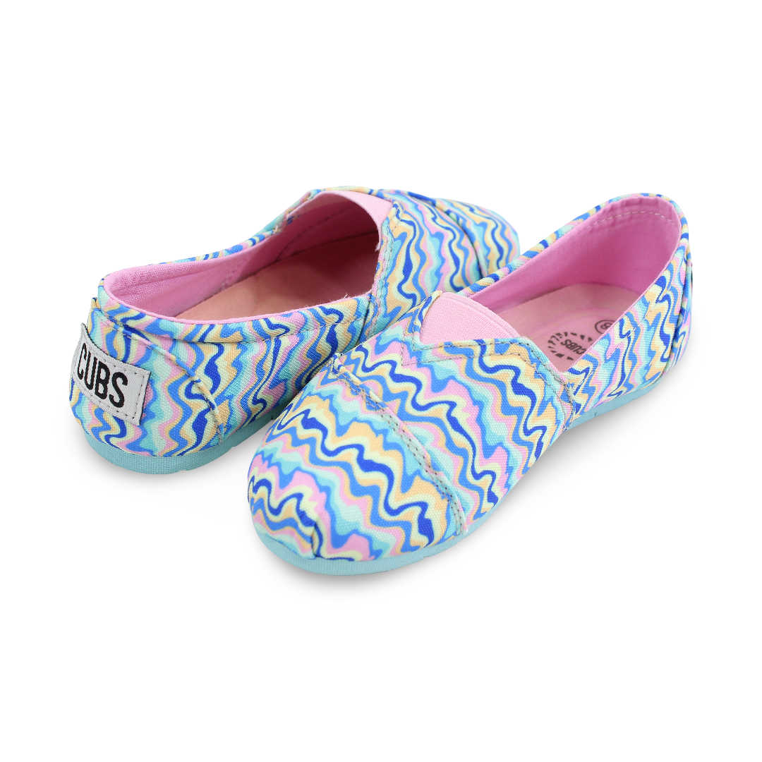 Girls Canvas Ballarina – Blue & Pink Waves Slip-on Espadrilles