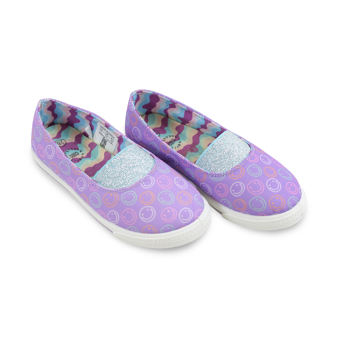 Girls Canvas Ballarina – Lilac Smiling Faces - Clothing - Cubs Shoes