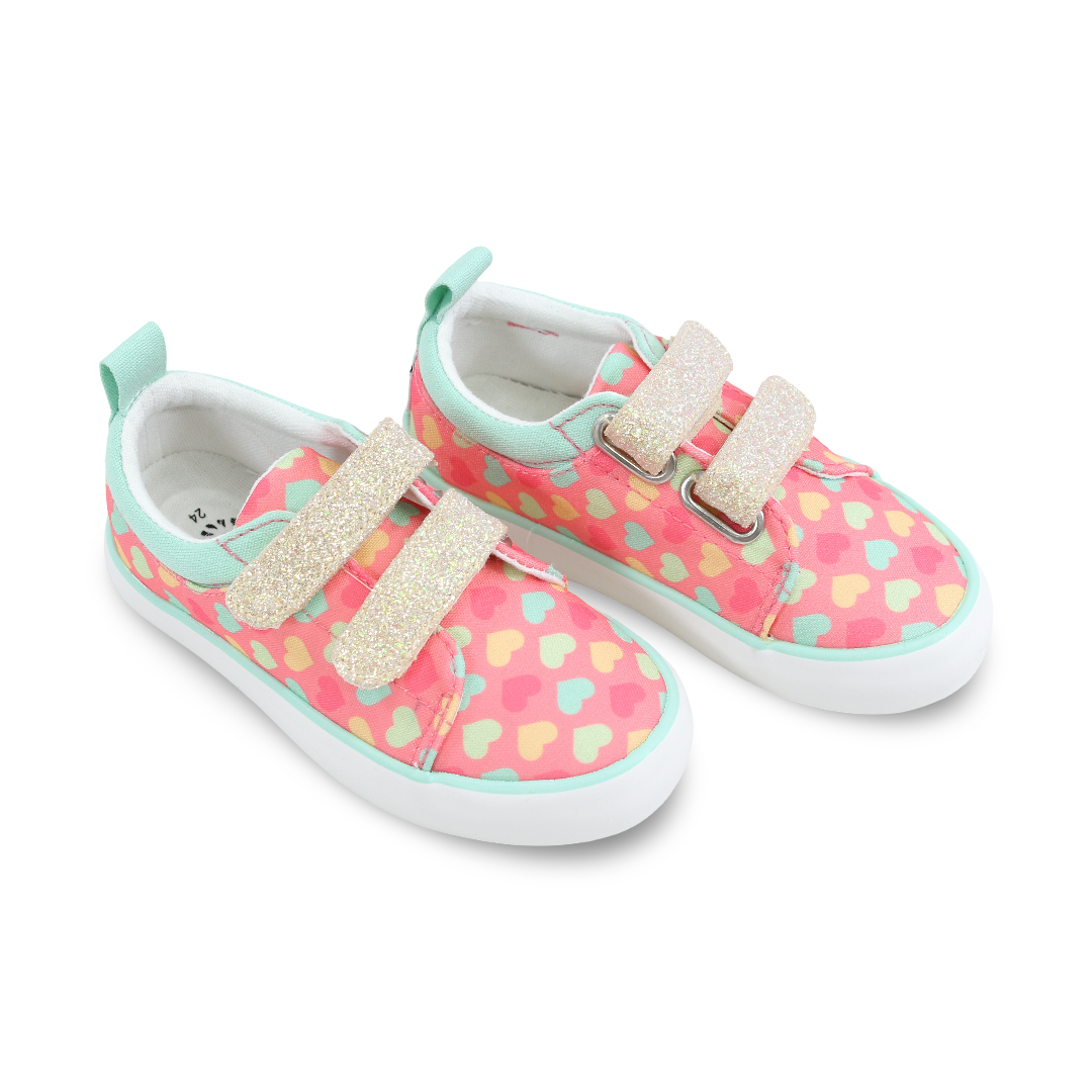 Girls Canvas Sneakers – Pink Hearts Double Strap Sneaker - Clothing - Cubs Shoes