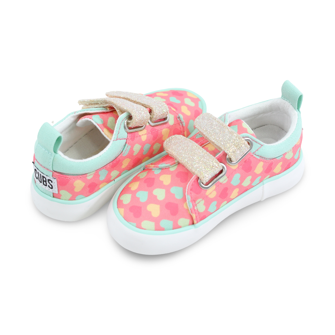 Girls Canvas Sneakers – Pink Hearts Double Strap Sneaker