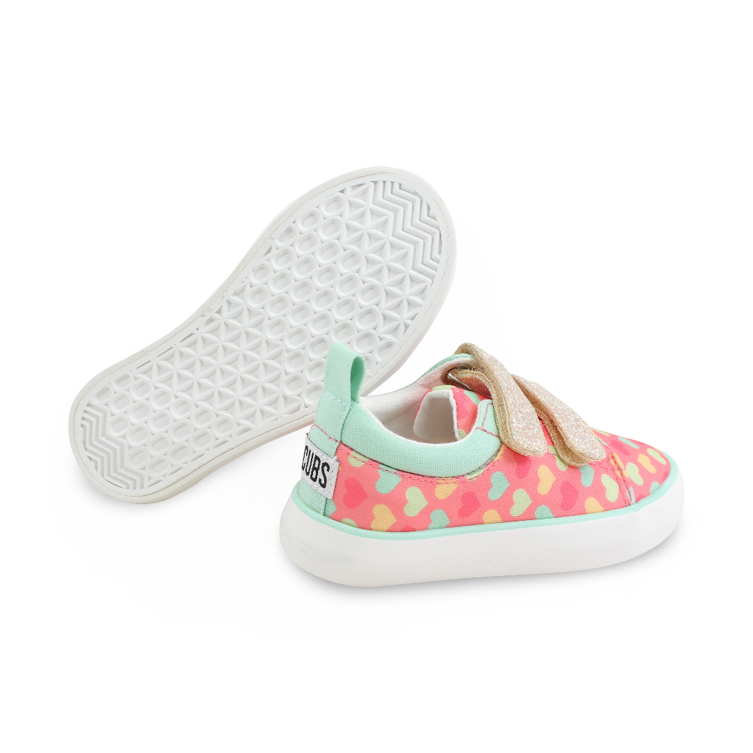 Girls Canvas Sneakers – Pink Hearts Double Strap Sneaker