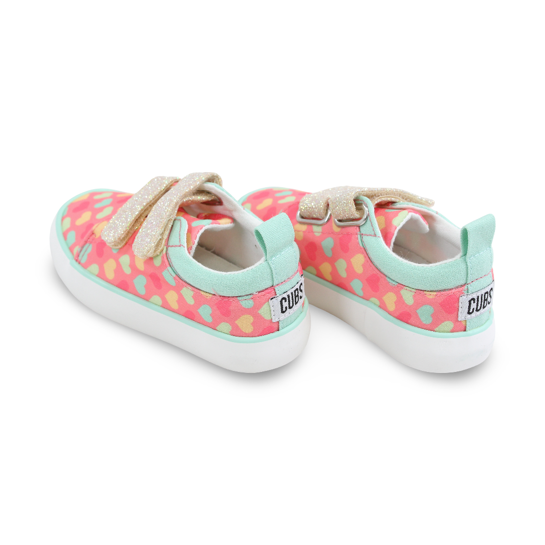 Girls Canvas Sneakers – Pink Hearts Double Strap Sneaker