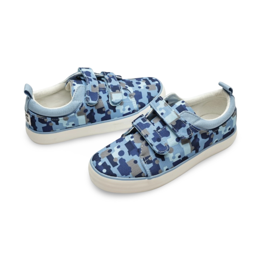 Boys Canvas Sneakers – Blue Cars Camouflage Double Strap Sneaker