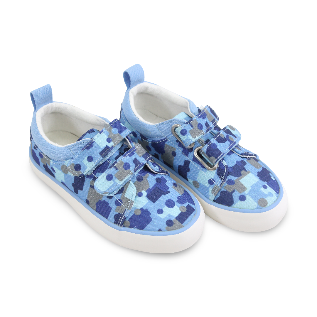 Boys Canvas Sneakers – Blue Cars Camouflage Double Strap Sneaker