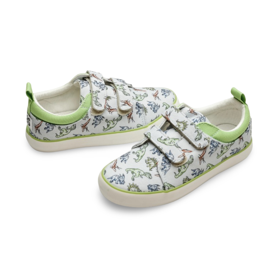 Boys Canvas Sneakers – Grey Dinos Double Strap Sneaker