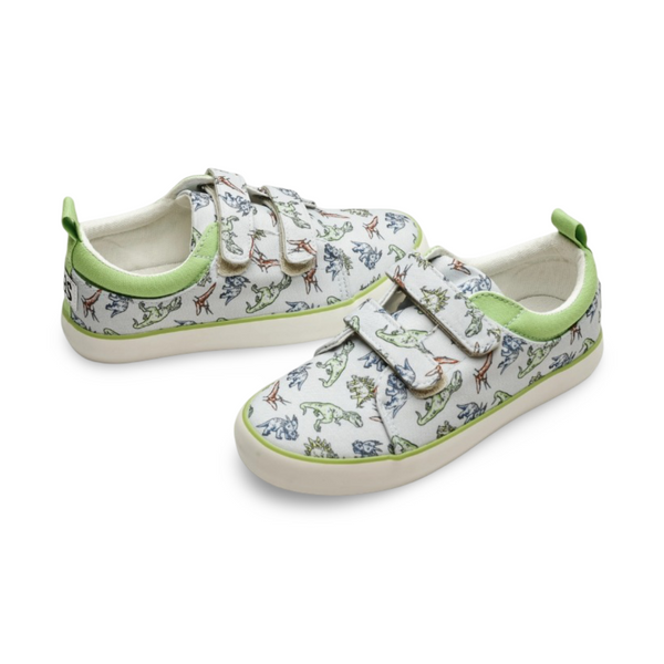 Boys Canvas Sneakers – Grey Dinos Double Strap Sneaker