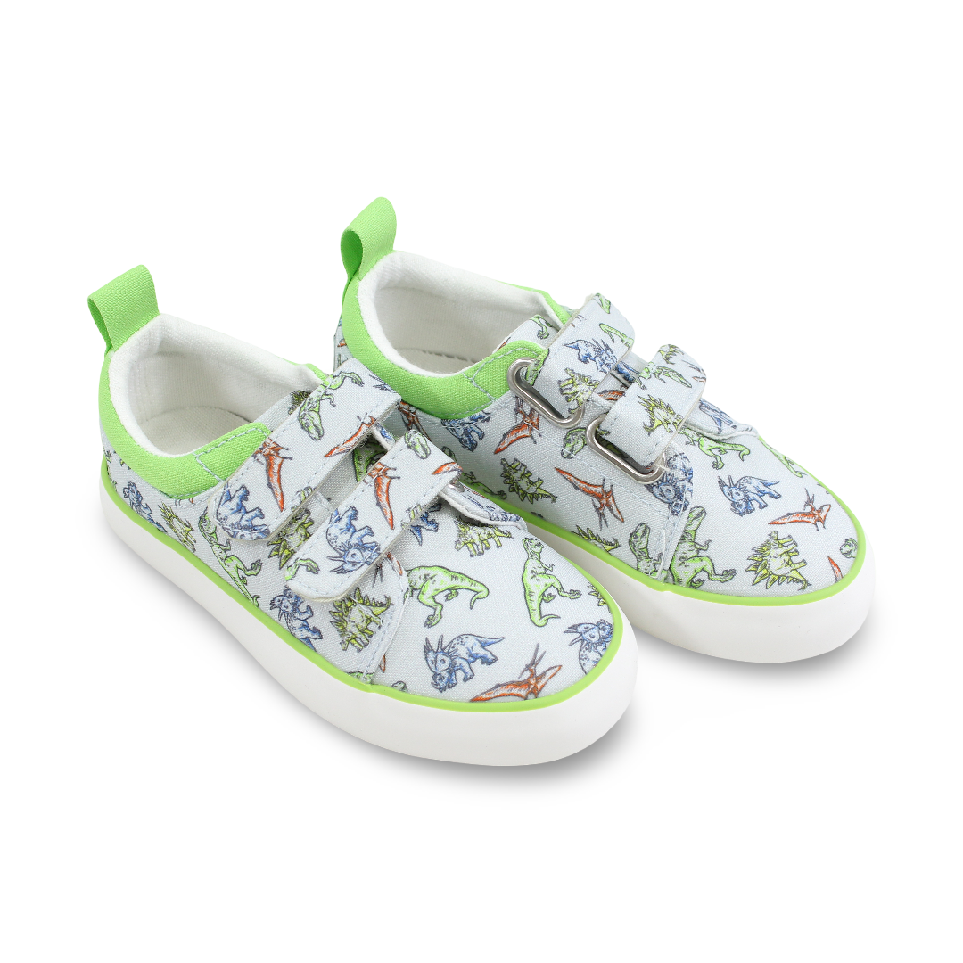 Boys Canvas Sneakers – Grey Dinos Double Strap Sneaker