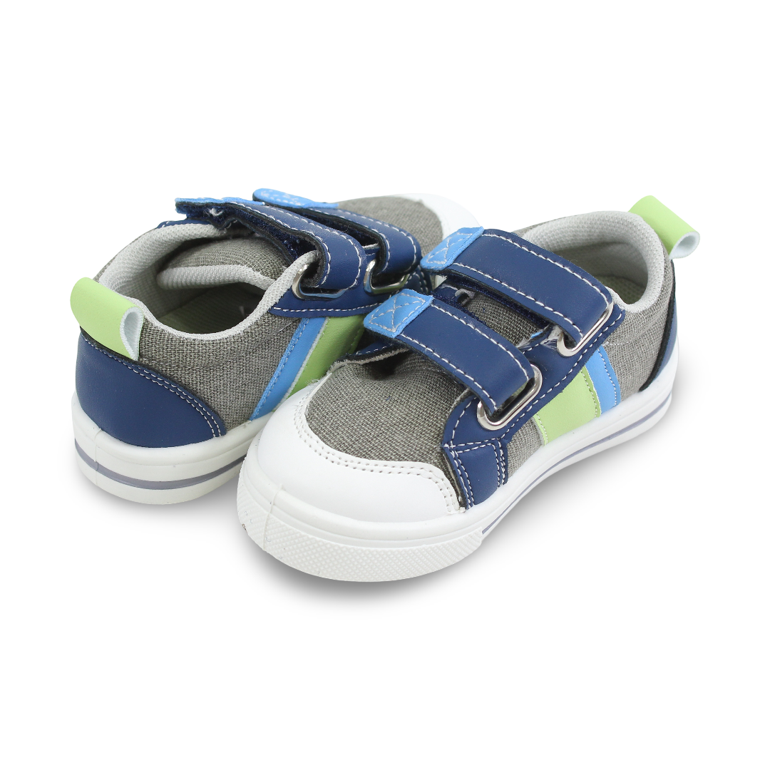 Baby Boys Canvas Sneakers – Blue & Green Jeans Double Strap Sneaker