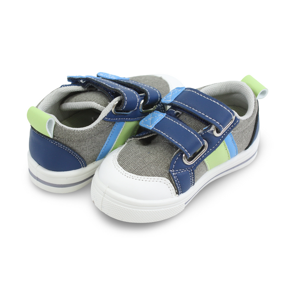 Baby Boys Canvas Sneakers – Blue & Green Jeans Double Strap Sneaker