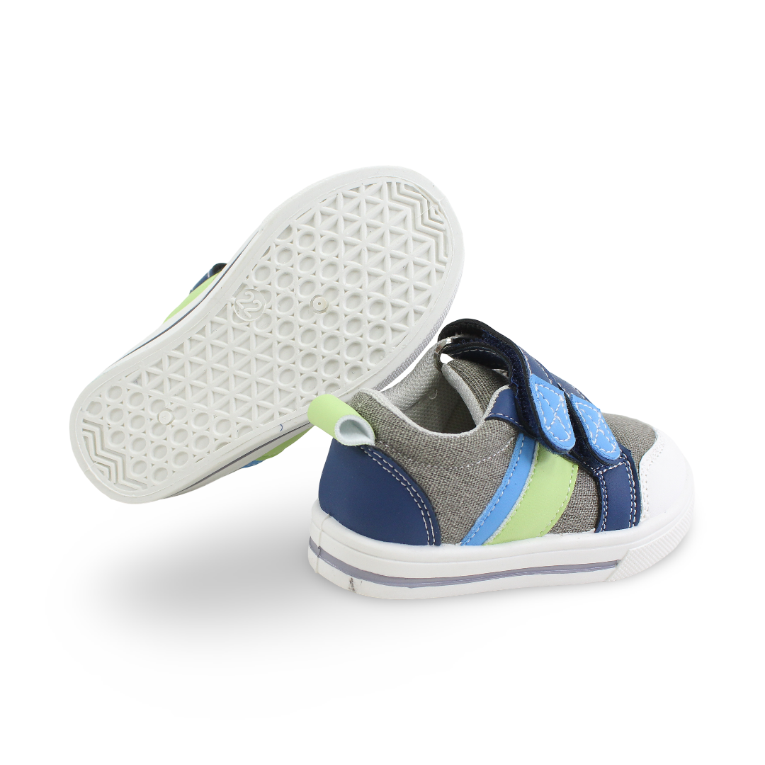 Baby Boys Canvas Sneakers – Blue & Green Jeans Double Strap Sneaker