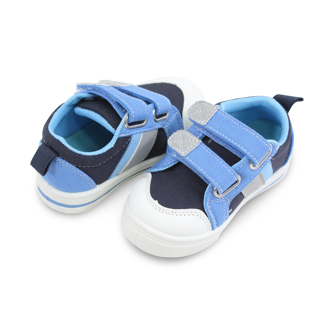 Baby Boys Canvas Sneakers – Navy & Baby Blue Jeans Double Strap Sneaker