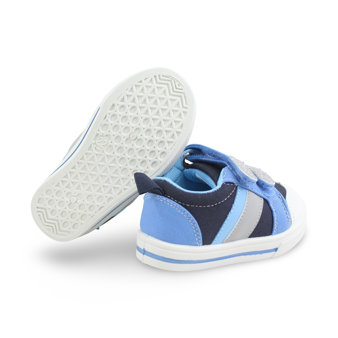 Baby Boys Canvas Sneakers – Navy & Baby Blue Jeans Double Strap Sneaker