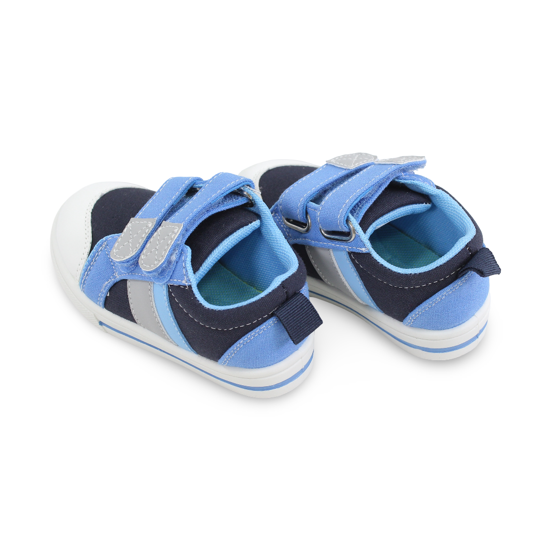 Baby Boys Canvas Sneakers – Navy & Baby Blue Jeans Double Strap Sneaker