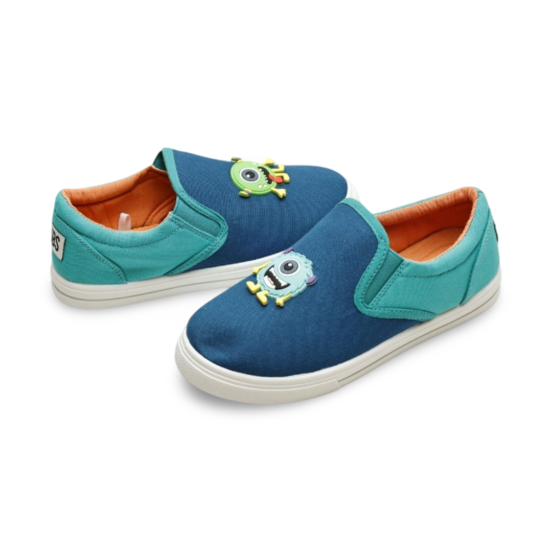 Baby Boys Canvas Sneakers – Blue Funny Monster Slip-on Sneaker
