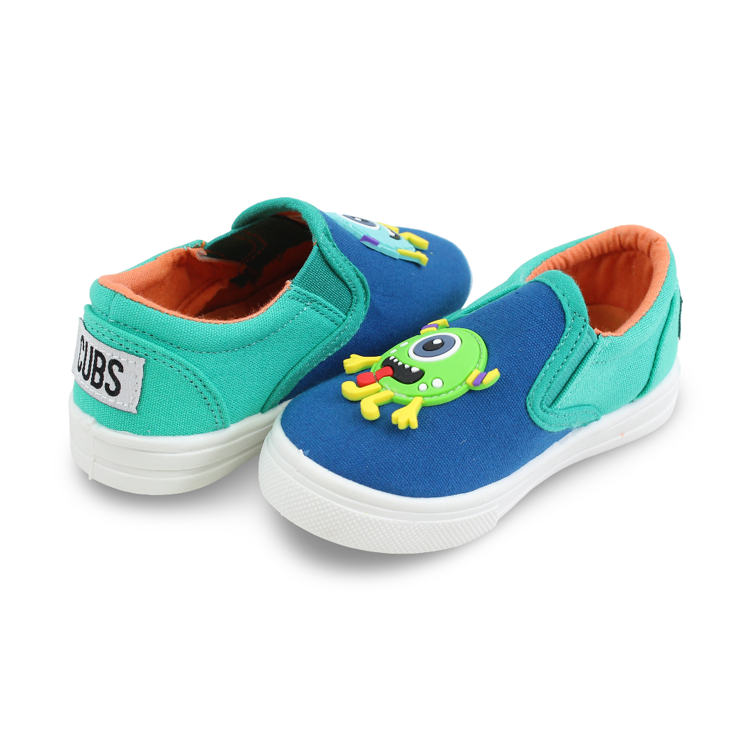 Baby Boys Canvas Sneakers – Blue Funny Monster Slip-on Sneaker