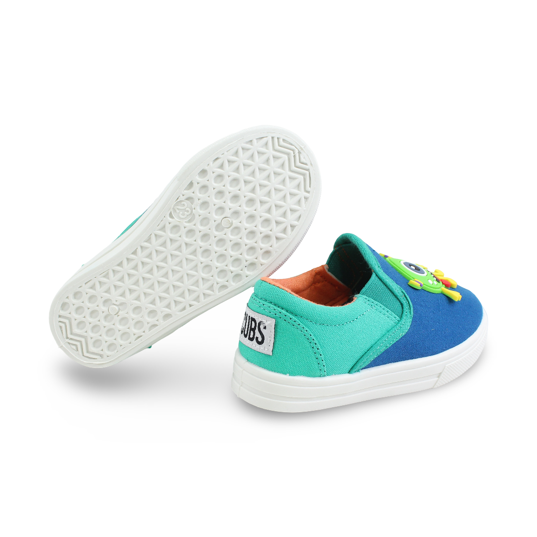 Baby Boys Canvas Sneakers – Blue Funny Monster Slip-on Sneaker