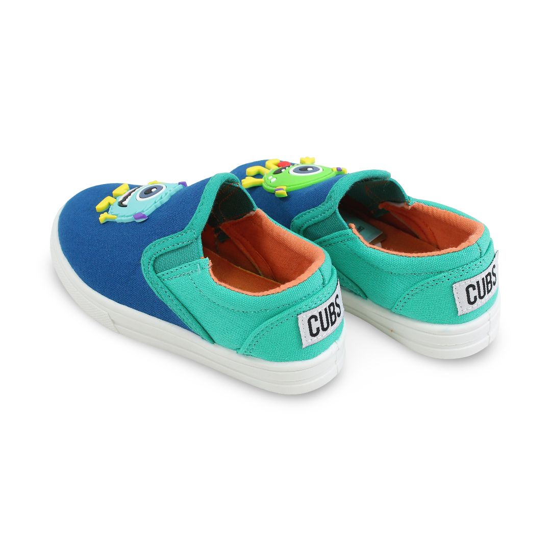 Baby Boys Canvas Sneakers – Blue Funny Monster Slip-on Sneaker
