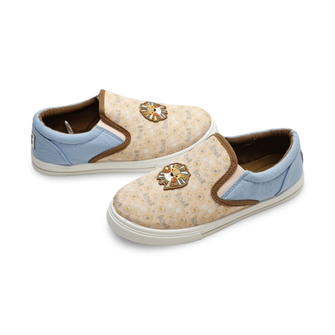 Baby Boys Canvas Sneakers – Beige Happy Lion Slip-on Sneaker