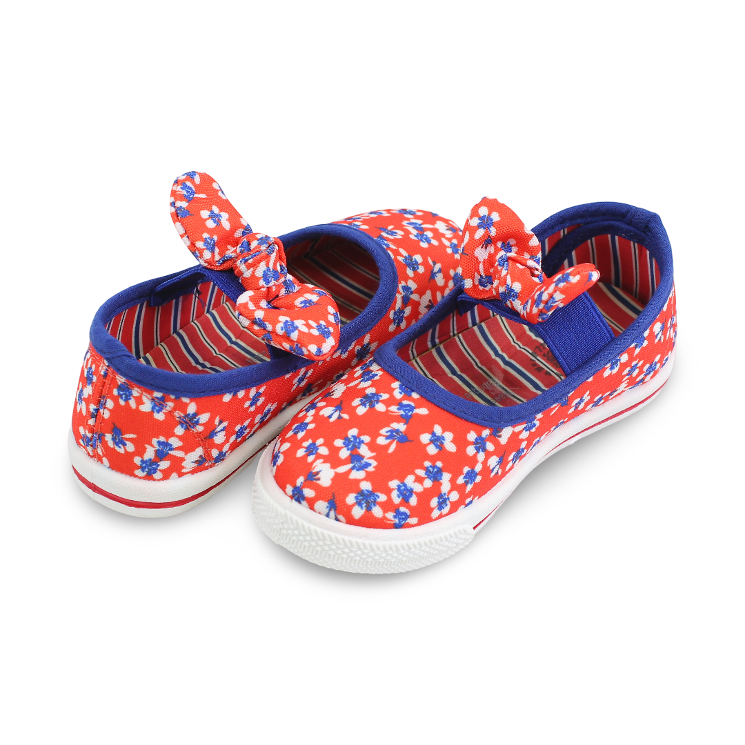 Girls Canvas Ballarina – Red Flower Front Bow