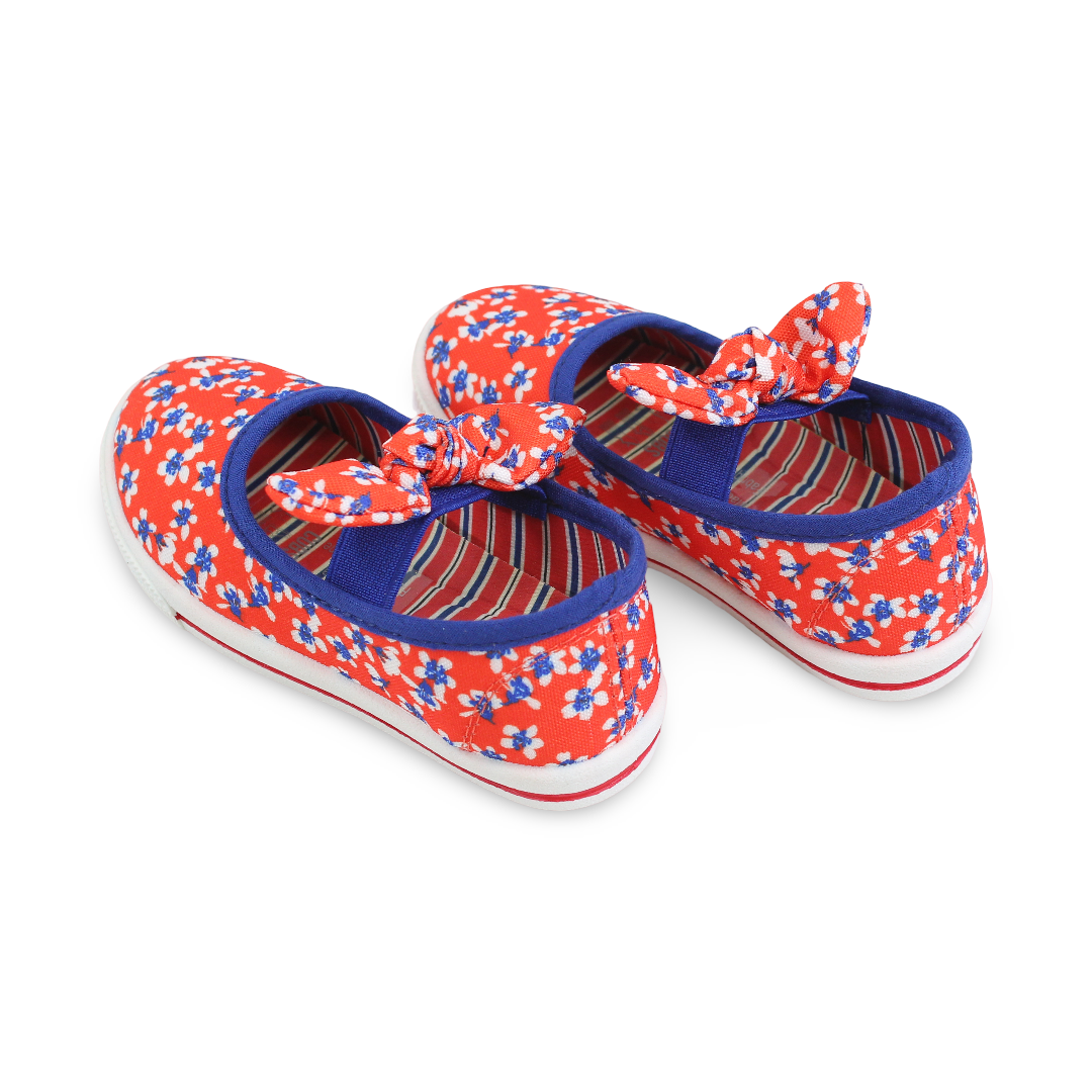 Girls Canvas Ballarina – Red Flower Front Bow