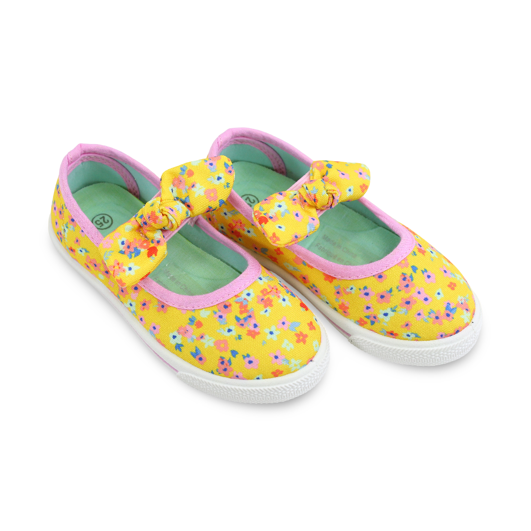 Girls Canvas Ballarina – Yelllow Flower Front Bow - Clothing - Cubs Shoes