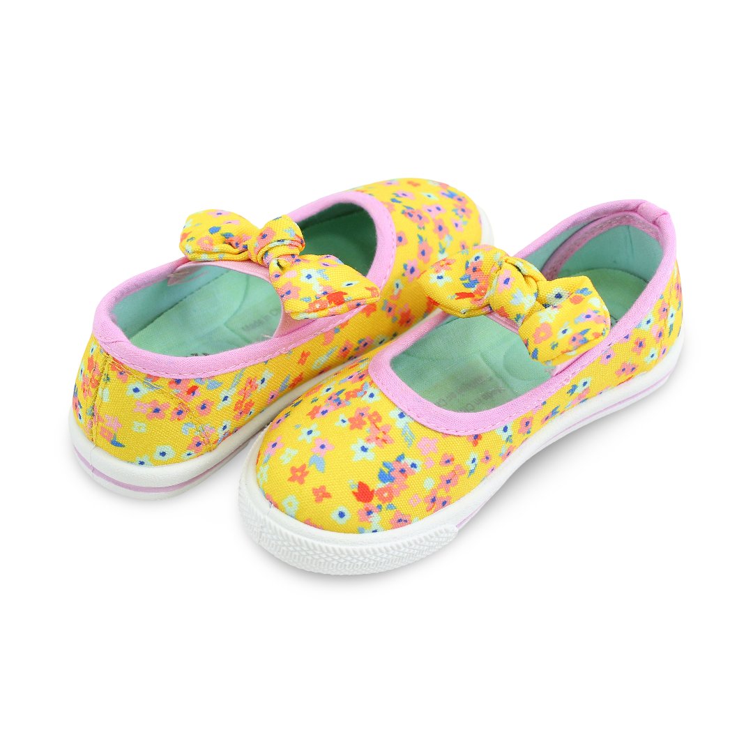 Girls Canvas Ballarina – Yelllow Flower Front Bow