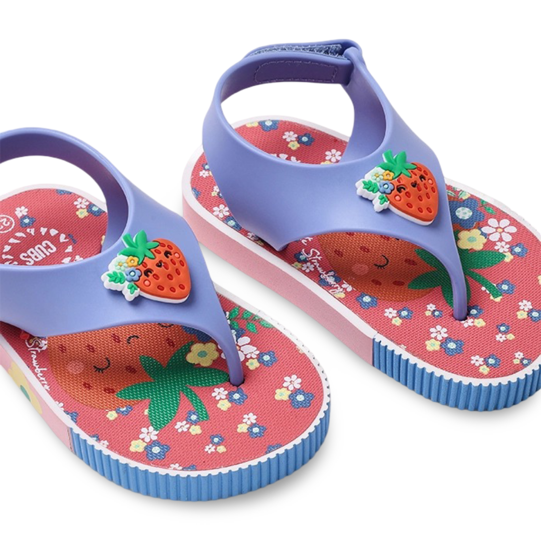 Baby Girls Rubber Sandal – Baby Blue Strawberry Flip-Flop Design