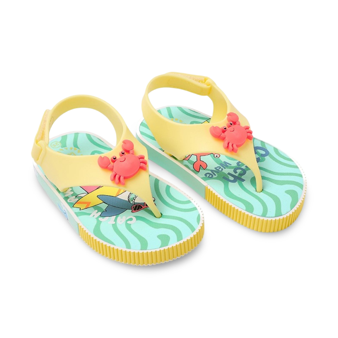 Unisex Baby Rubber Sandal – Yellow Sharks & Crabs Flip-Flop Design - Clothing - Cubs Shoes