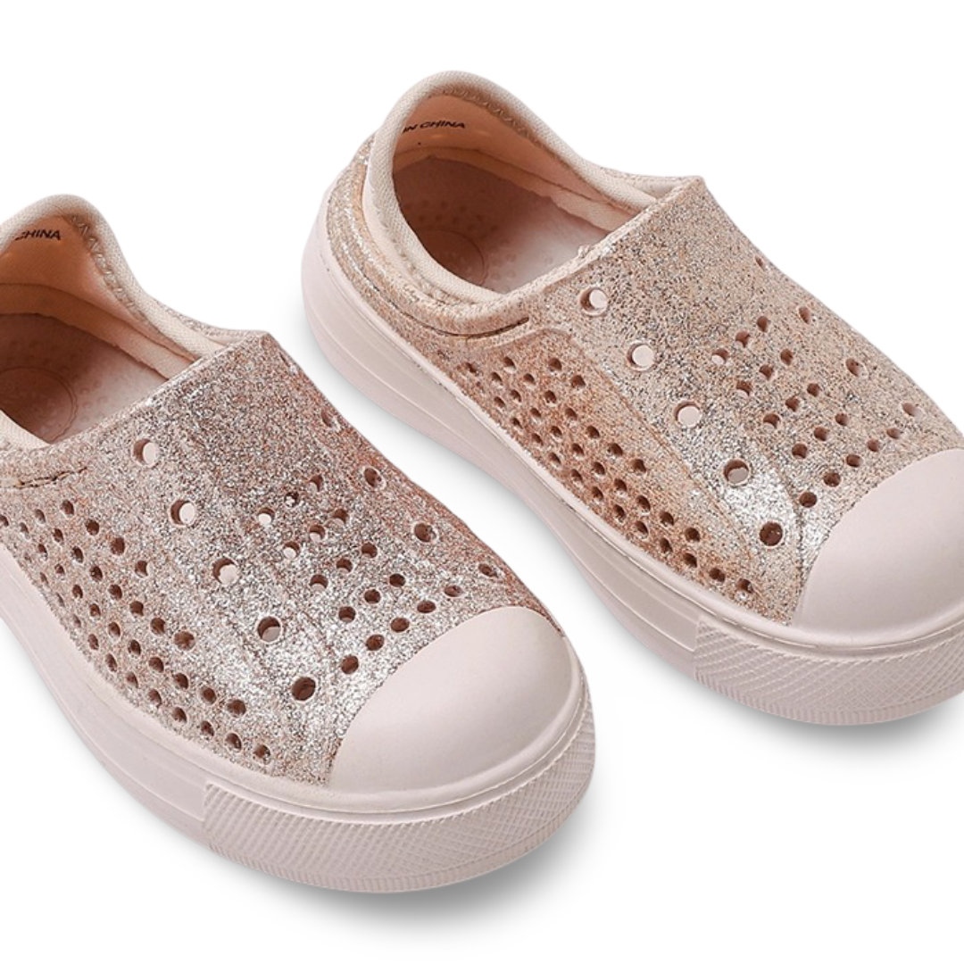 Girls Rubber Sneakers – Glitter Gold Slip-on Sneaker