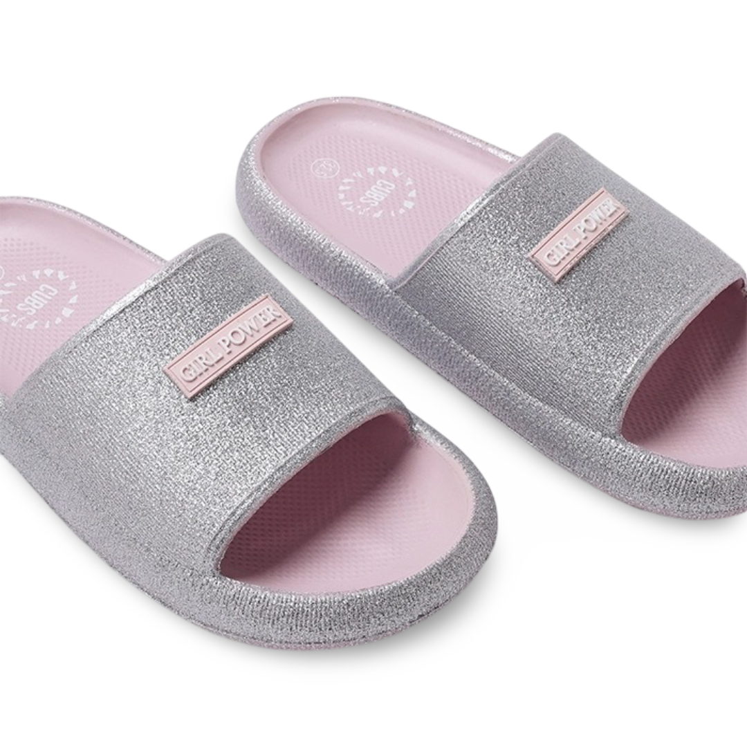 Girls Rubber Slippers – Glitter Silver