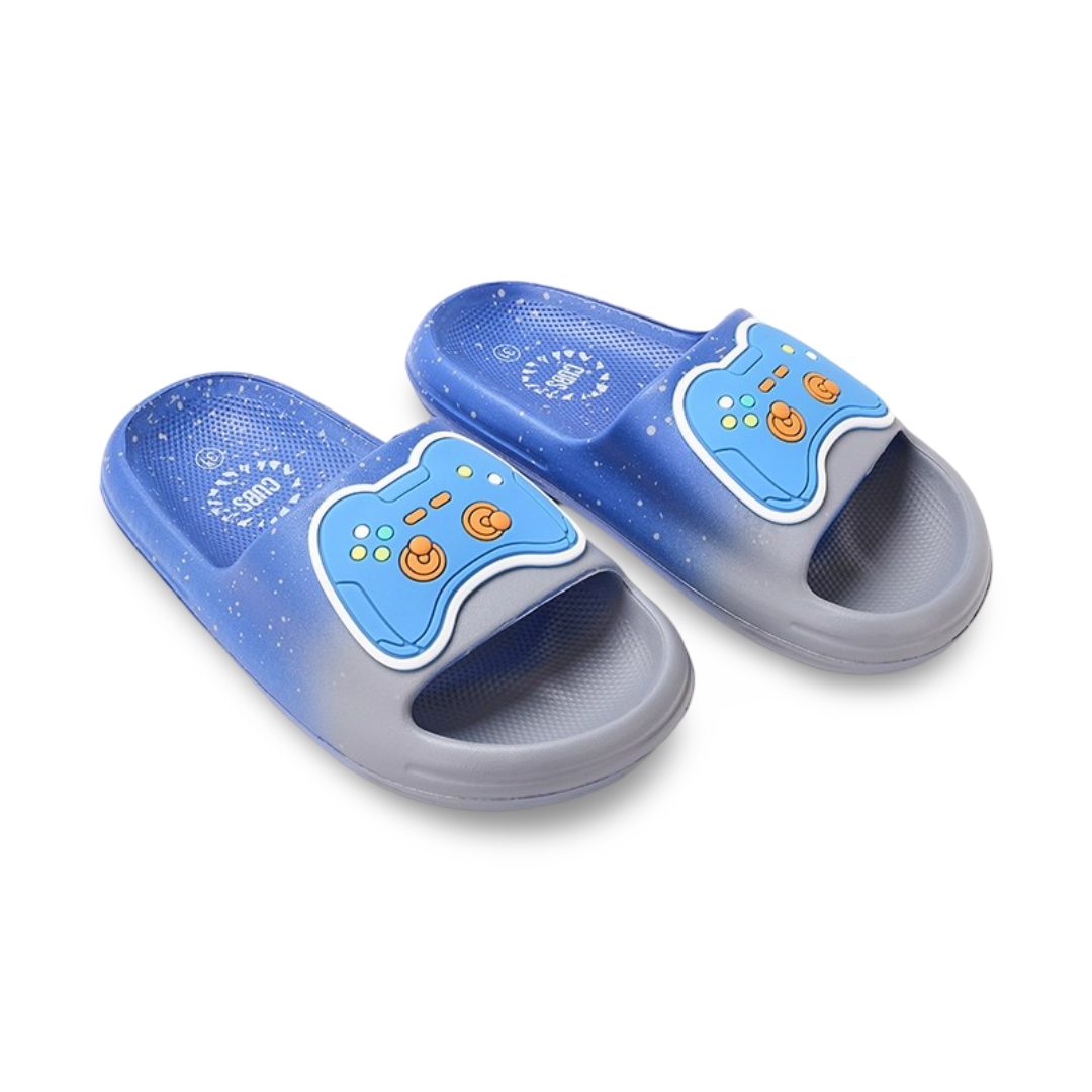 Boys Rubber Slippers – Blue with Gaming Design - Clothing - Cubs Shoes