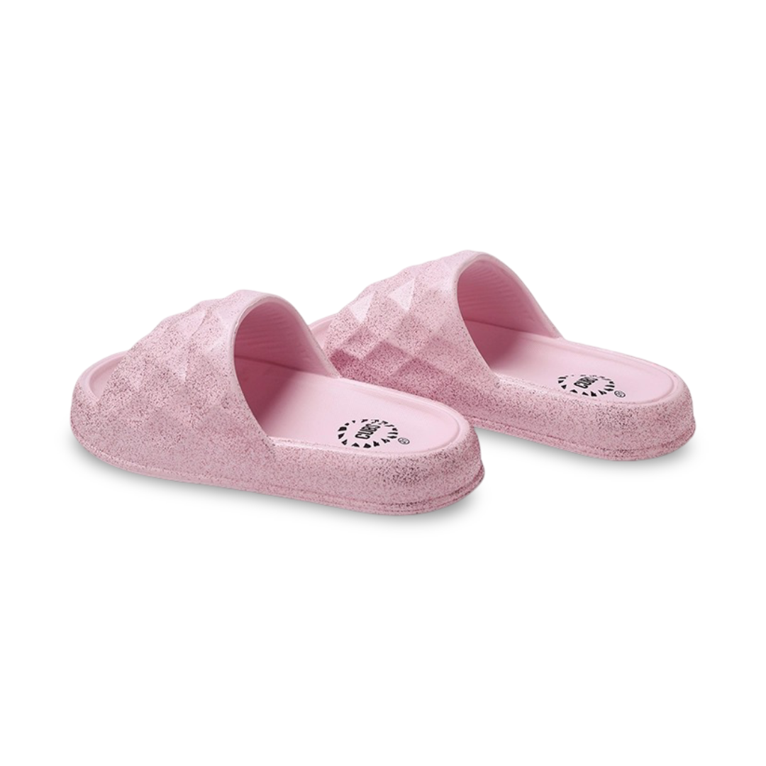 Girls Rubber Slippers – Pink with Princess Diamond Design