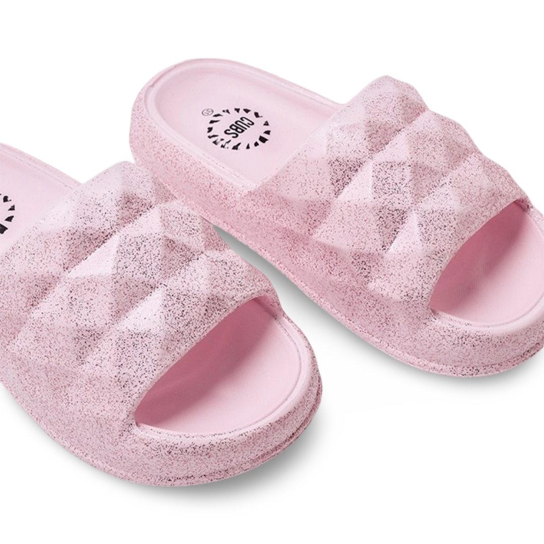 Girls Rubber Slippers – Pink with Princess Diamond Design