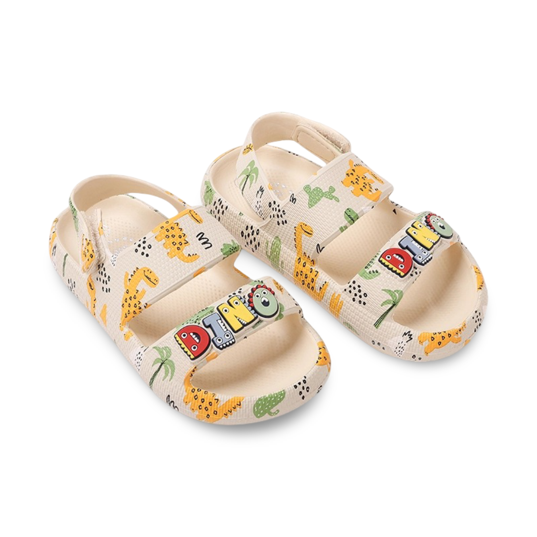 Baby Boys Rubber Sandal – Beige with "Dino" Design