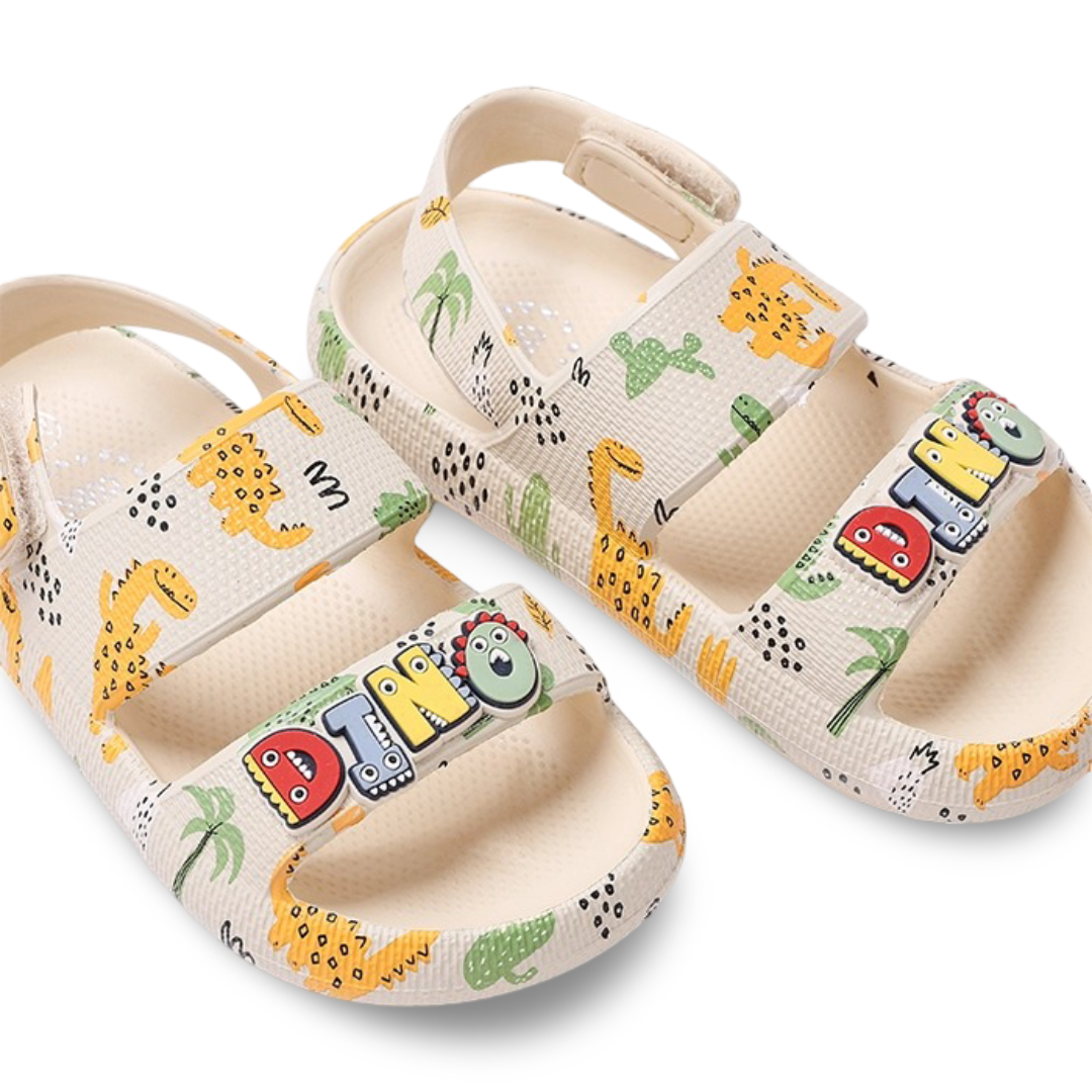 Baby Boys Rubber Sandal – Beige with "Dino" Design