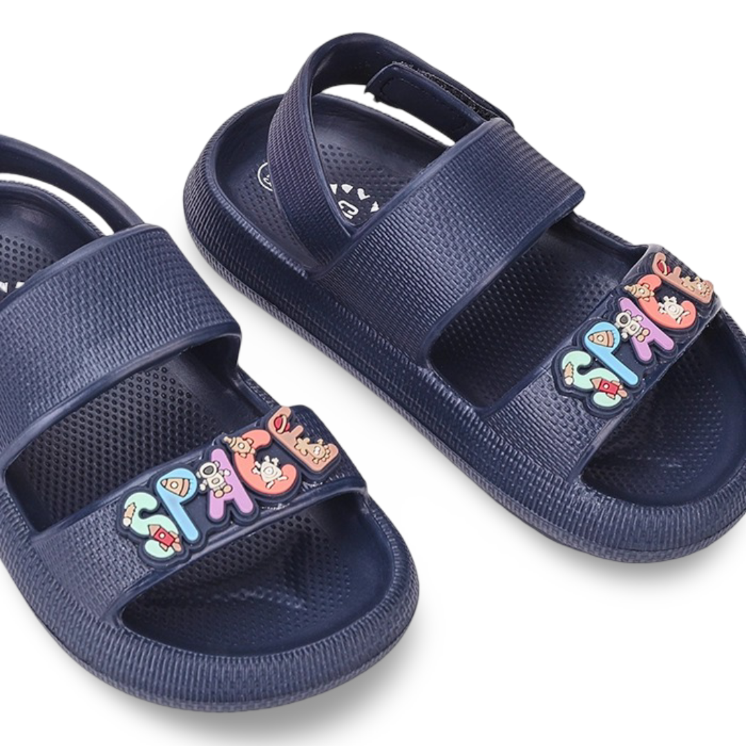 Unisex Baby Rubber Sandal – Navy with "Space" Design
