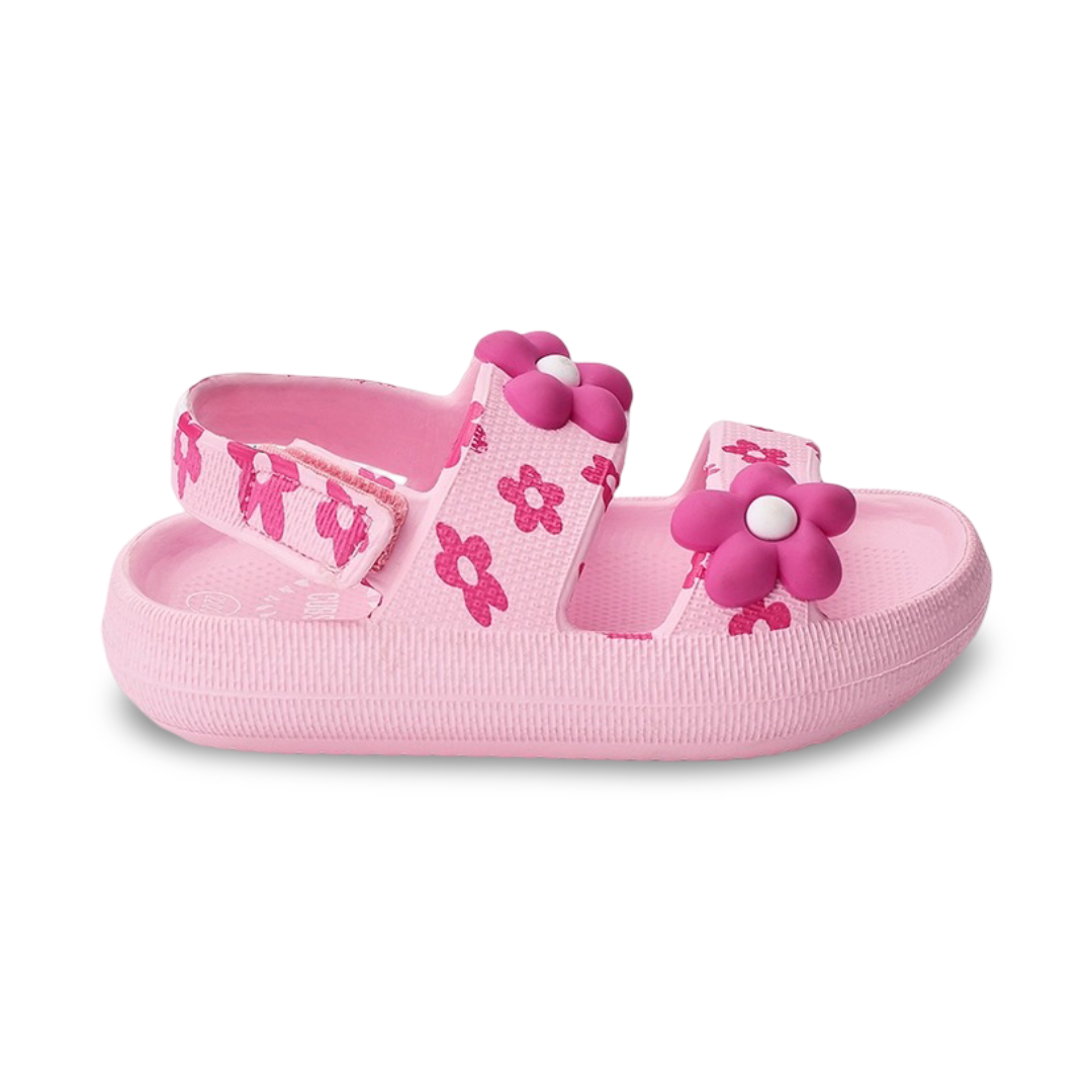 Baby Girls Rubber Sandal – Pink with Flowers Design
