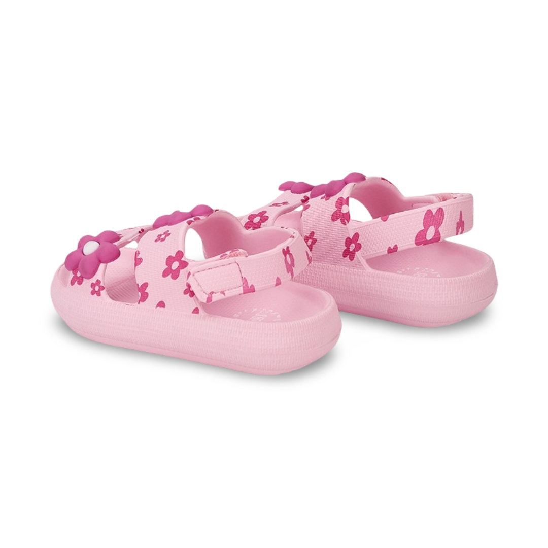 Baby Girls Rubber Sandal – Pink with Flowers Design