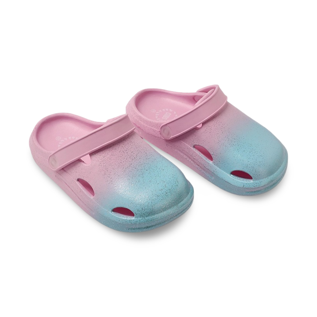 Girls Rubber Crocs – Glitter Pink & Blue - Clothing - Cubs Shoes