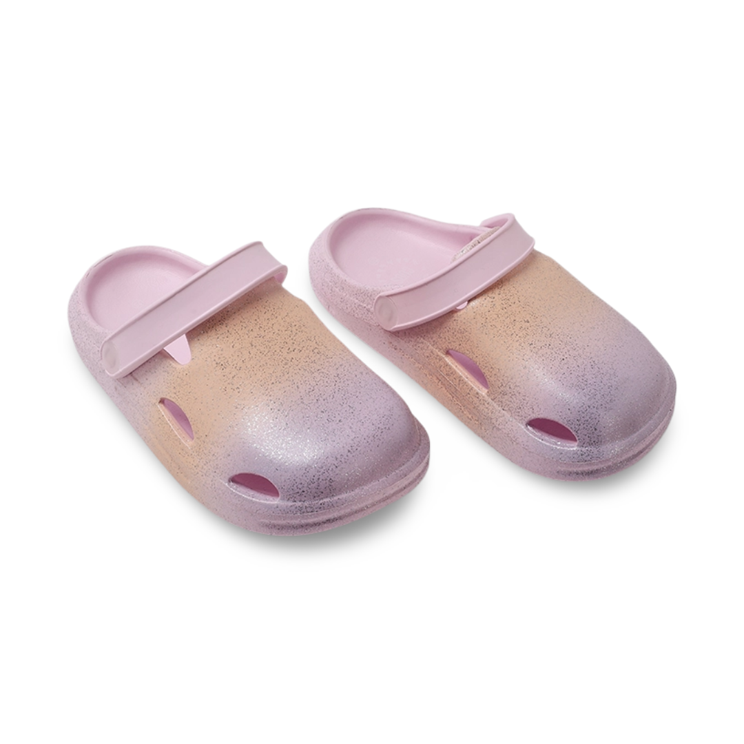 Girls Rubber Crocs – Glitter Peach & Lilac