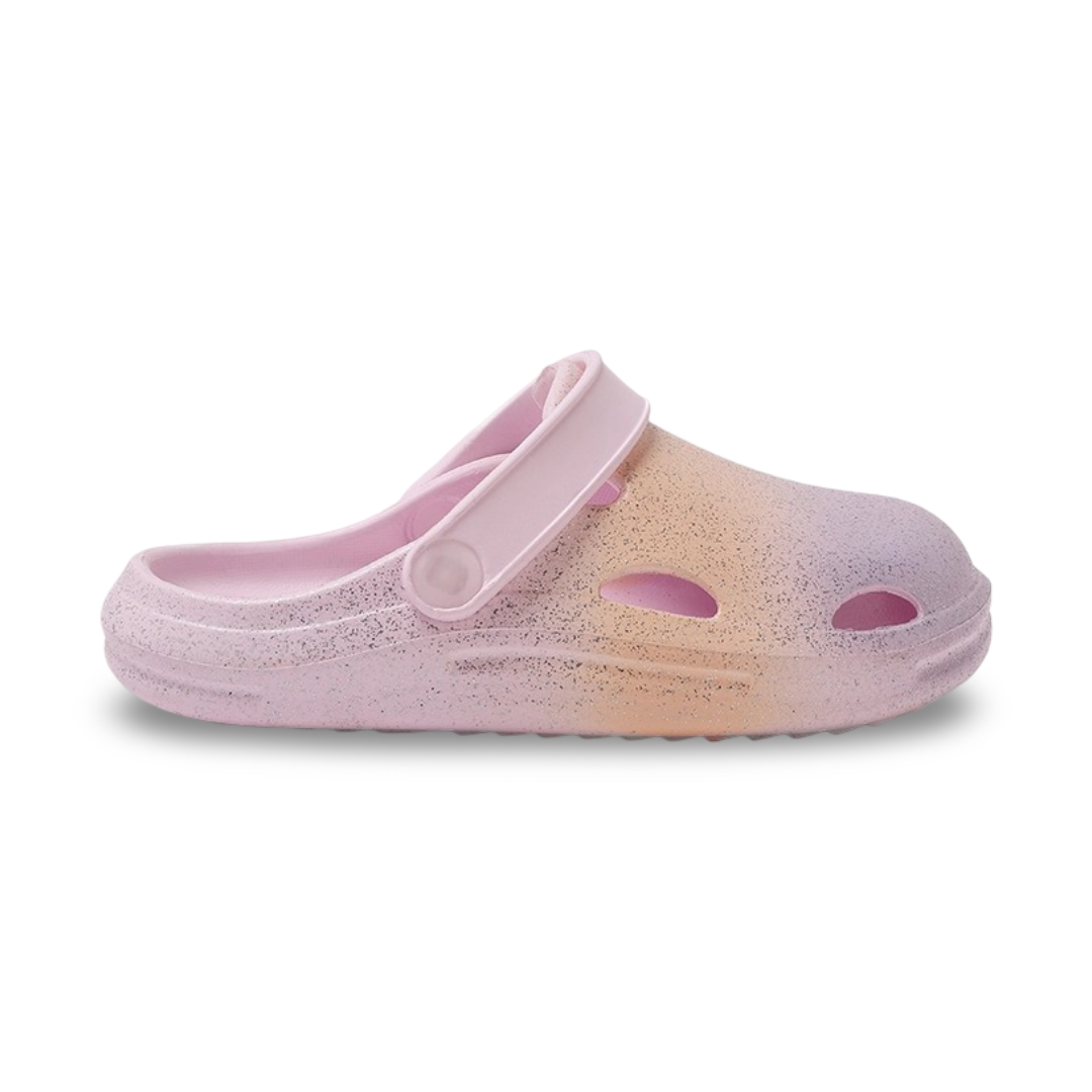 Girls Rubber Crocs – Glitter Peach & Lilac