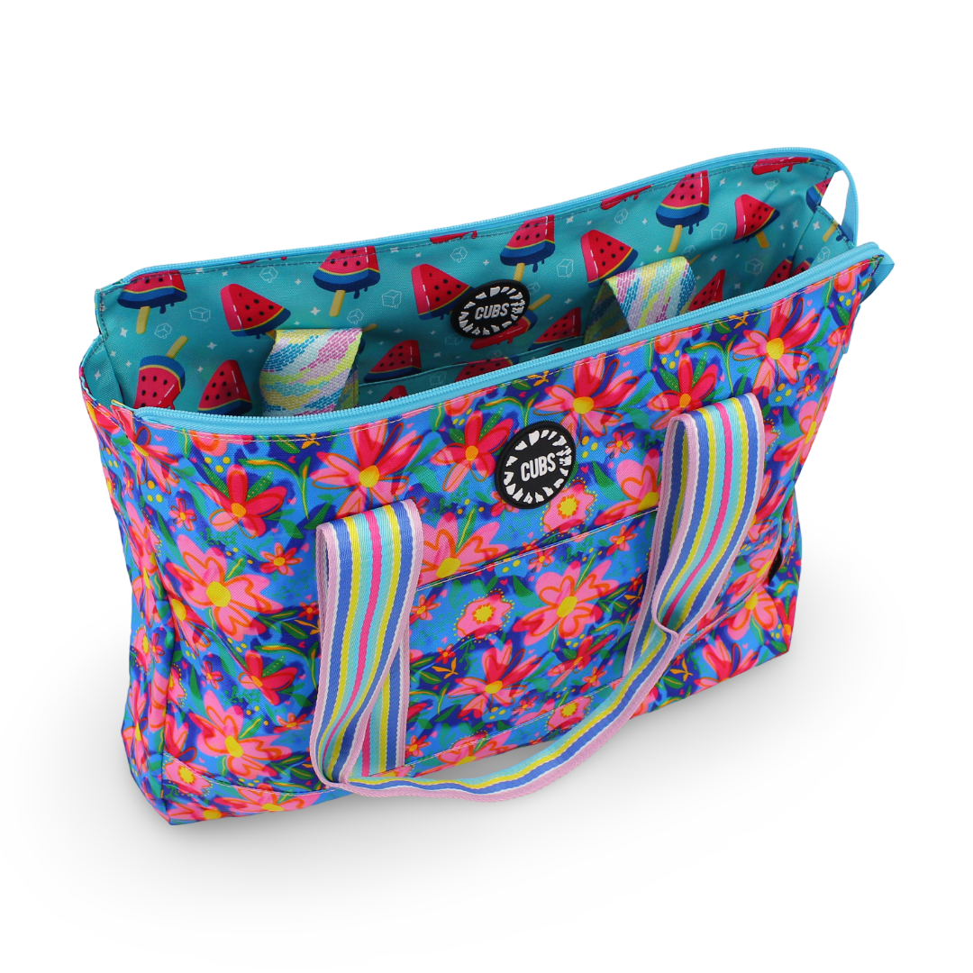 Cubs Bluish Flowers and Watermelon Ice-Cream Double Face Tote Bag (19L)