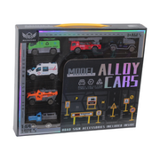 Menggru 1:64 Scale Die-Cast Metal Toy Cars with Road Sign Accessories - 14 Pcs
